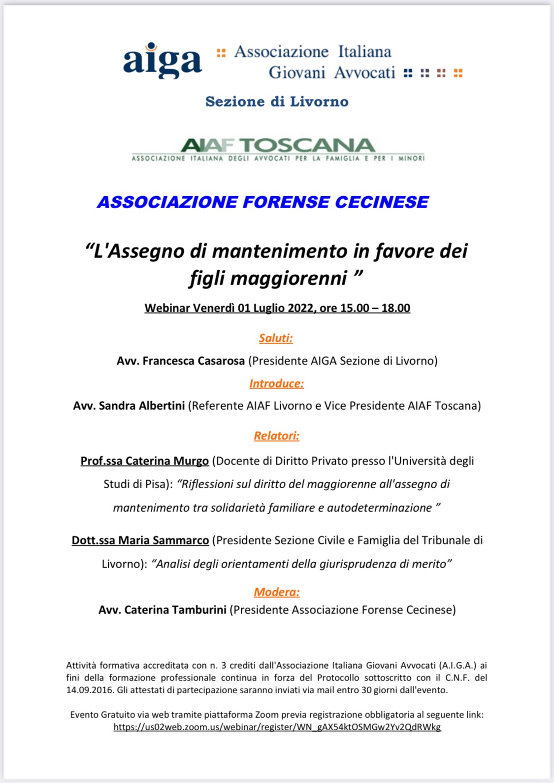 Aiaf Toscana presenta "L'Assegno di mantenimento in favore dei figli maggiorenni"